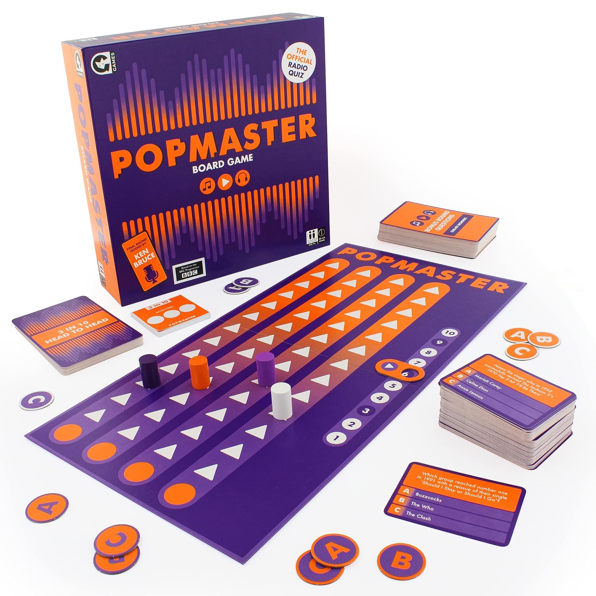 Sponsored Ad – Ginger Fox Official PopMaster Board Game - Based On The Weekday BBC Radio 2 Quiz - Includes The Iconic 3-in-10 Question Round With The REAL Ken Bruce, 2+ players