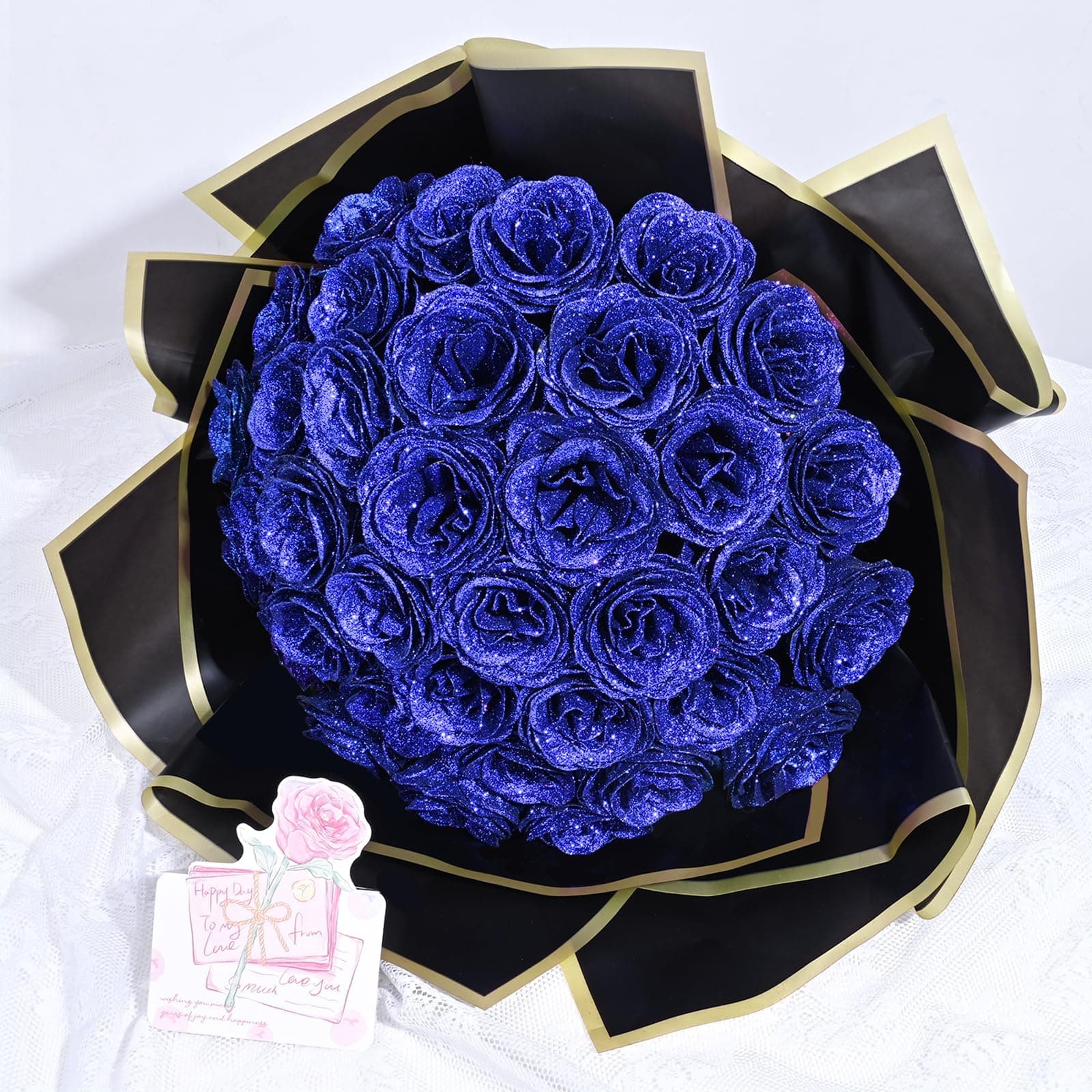 36 Pcs Blue Glitter Roses
