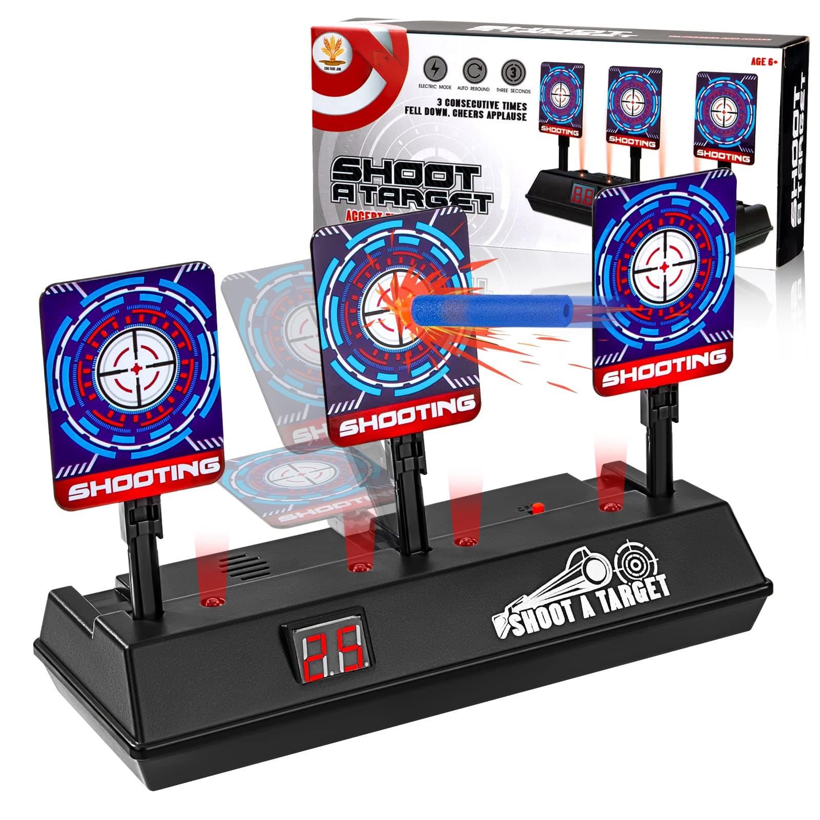 Nerf Target, Electronic Digital Target for Nerf Guns N-Strike Elite/Mega/Rival Series, Auto-Reset Intelligent Light Sound Effect Scoring Shooting Target, Outdoor Toy Birthday Gift for Kid Boy Girl