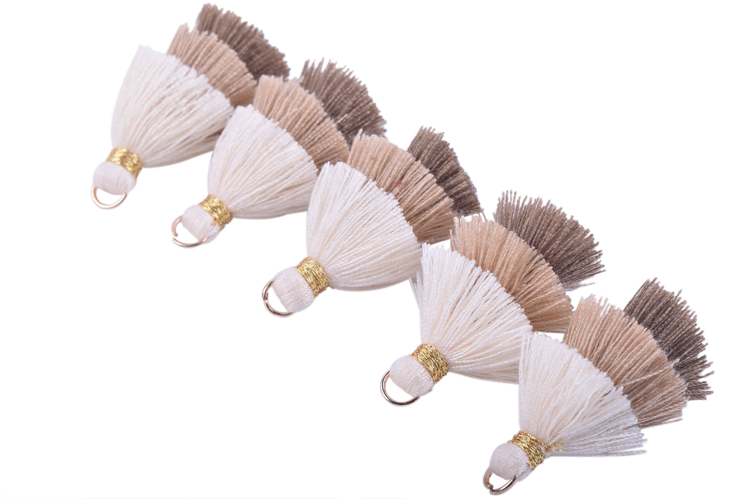 KONMAY 10pcs 1.4''(3.5cm) Tiny Tri-Layered Tassels with Gold Jump Ring for Jewelry Making, Clothing