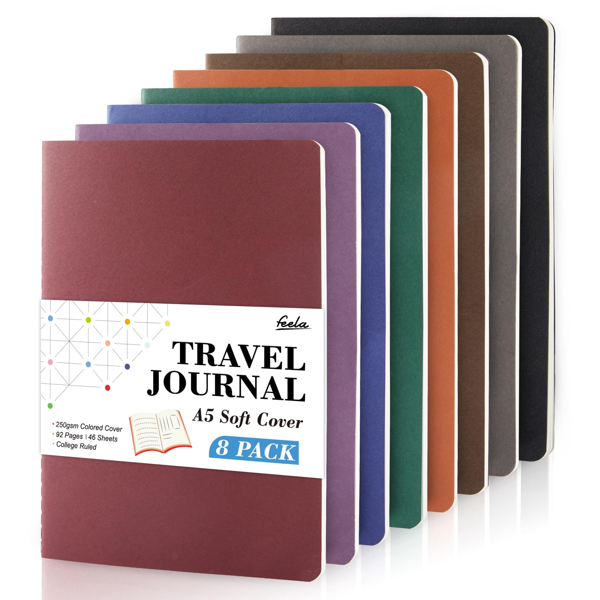 8 Pack Soft Cover Notebooks A5 Lined, Journal Notebooks College Ruled, Lined Travel Journal for Women Men, Note Taking Study Notepad School Supplies, Exercise Writing Note Books, Vintage Colours