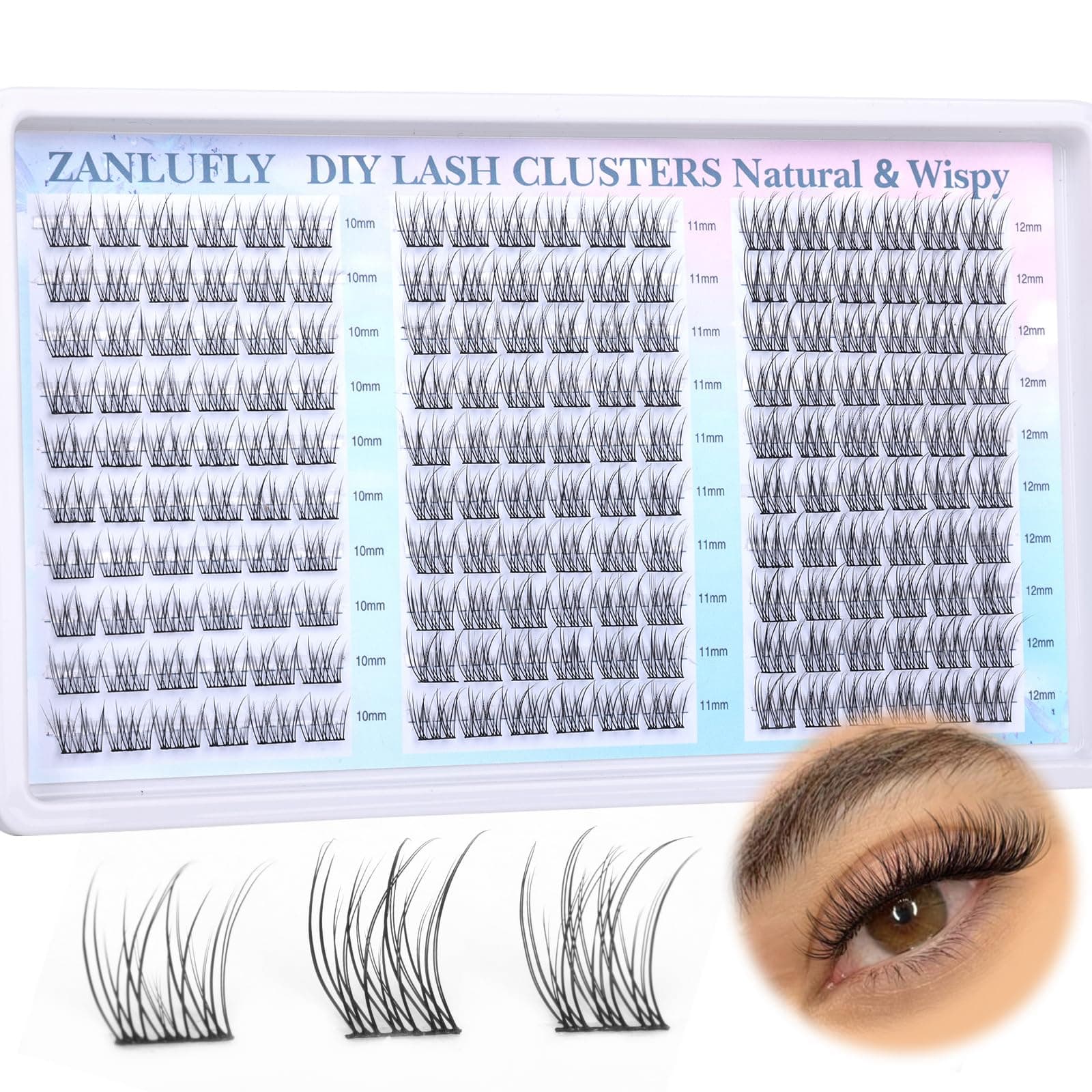 Lash Clusters Wispy Eyelash Clusters CC-Curly Cluster Lashes zanlufly Natural Individual Lashes 180Pcs Eyelash Extension 10-12MM DIY Lash Extension