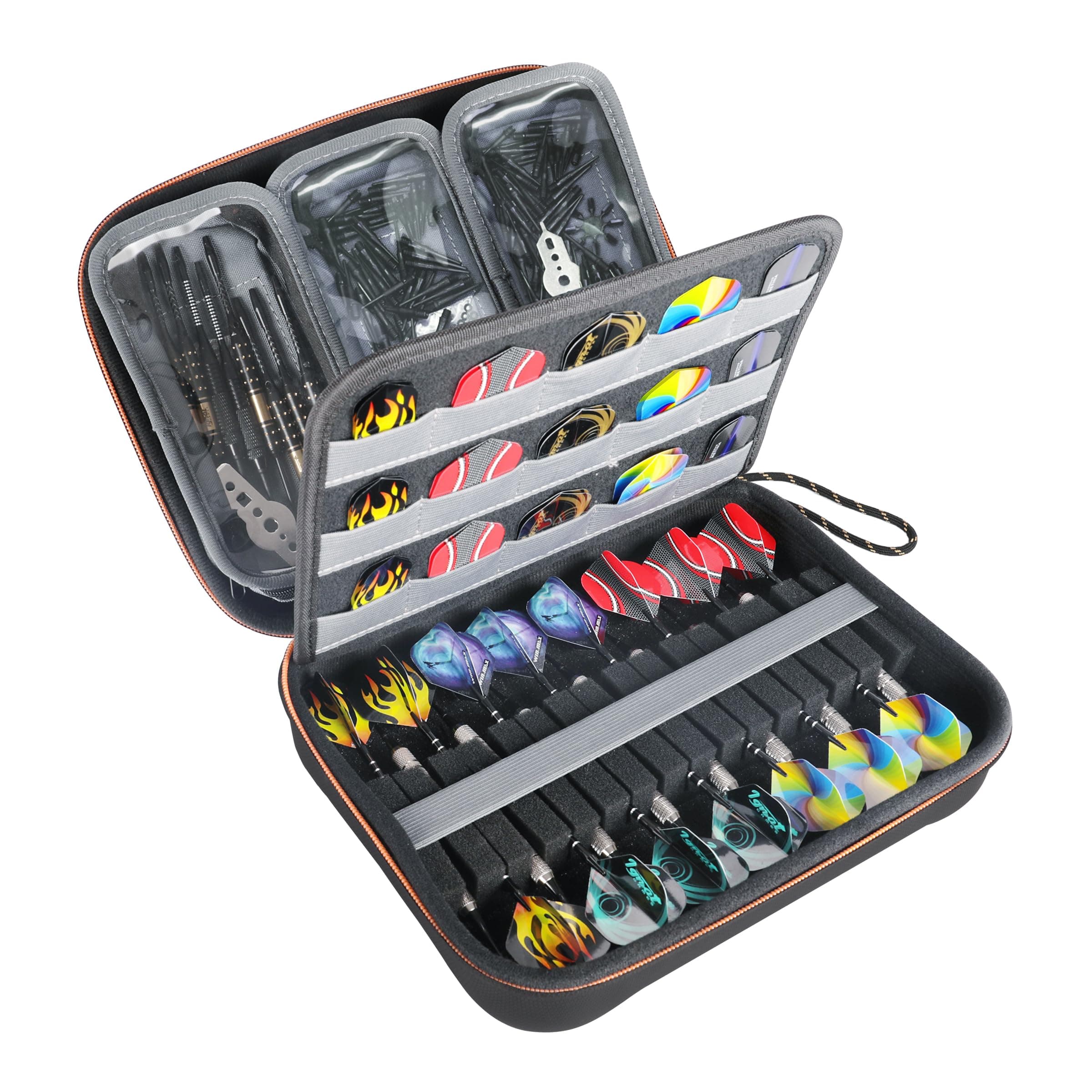 XL Semi Hard Shell Dart Case - Protective Case for 15 Piece Dart Set, Tips, Flights and Shafts, and more Accessories - Locking Foam Design for Soft and Steel Tips - Storage Only