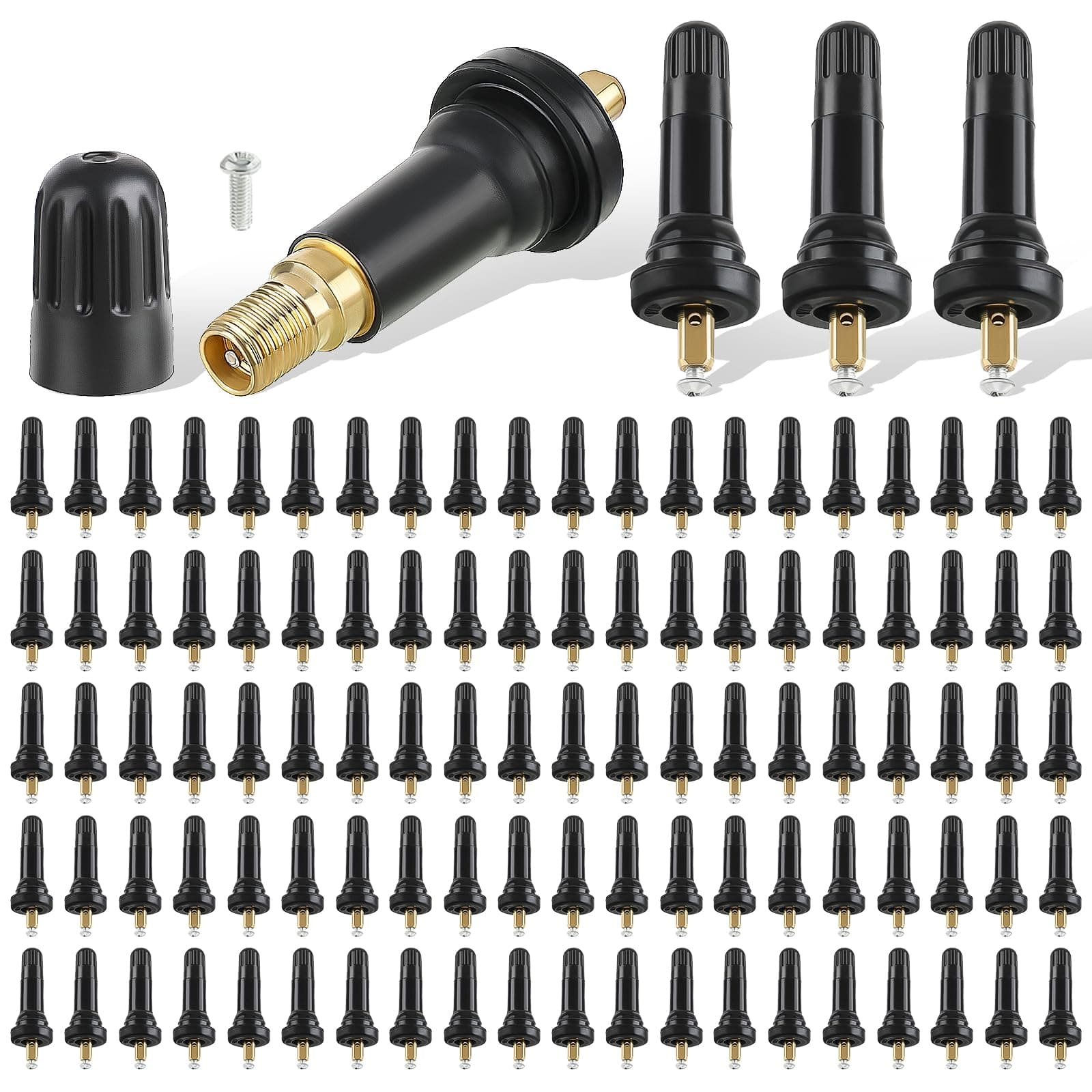 100pcs TPMS 17-20008 Rubber Snap-in Tire Pressure Sensor Tire Valve Stem TPMS Compatible with Jeep Ford Chevy Chrysle Ram GMC Cadillac Buick Lincoln Pontiac Ram Hyundai for Subaru for Dodge