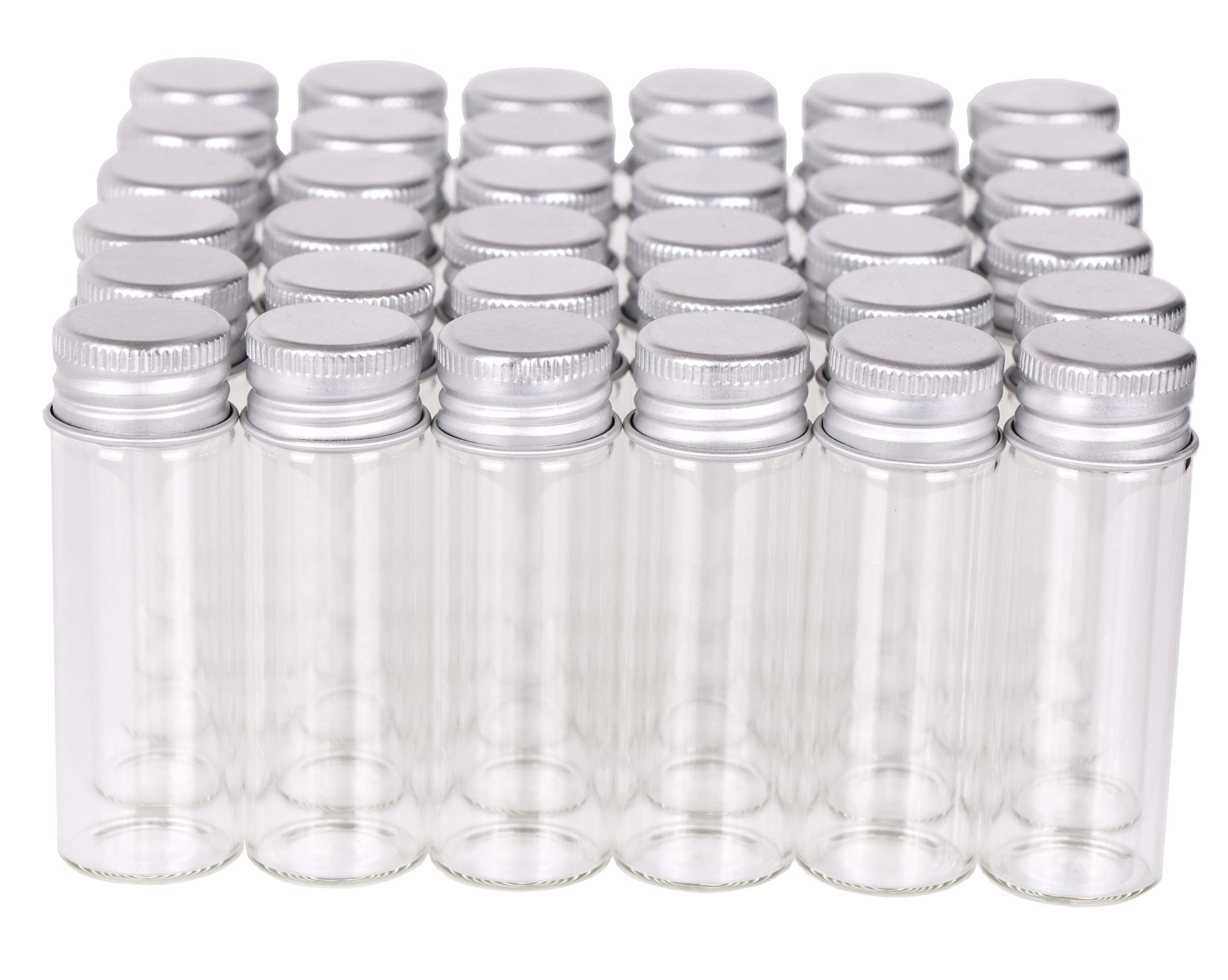 MaxMau 100 Tiny Glass Bottles Clear Small Vials 15ml Empty Mini Jars with Aluminum Screw Top Lids Sample Message Bottle Wedding Favors Decorations DIY Jewelry Accessories Liquid Hold Storage