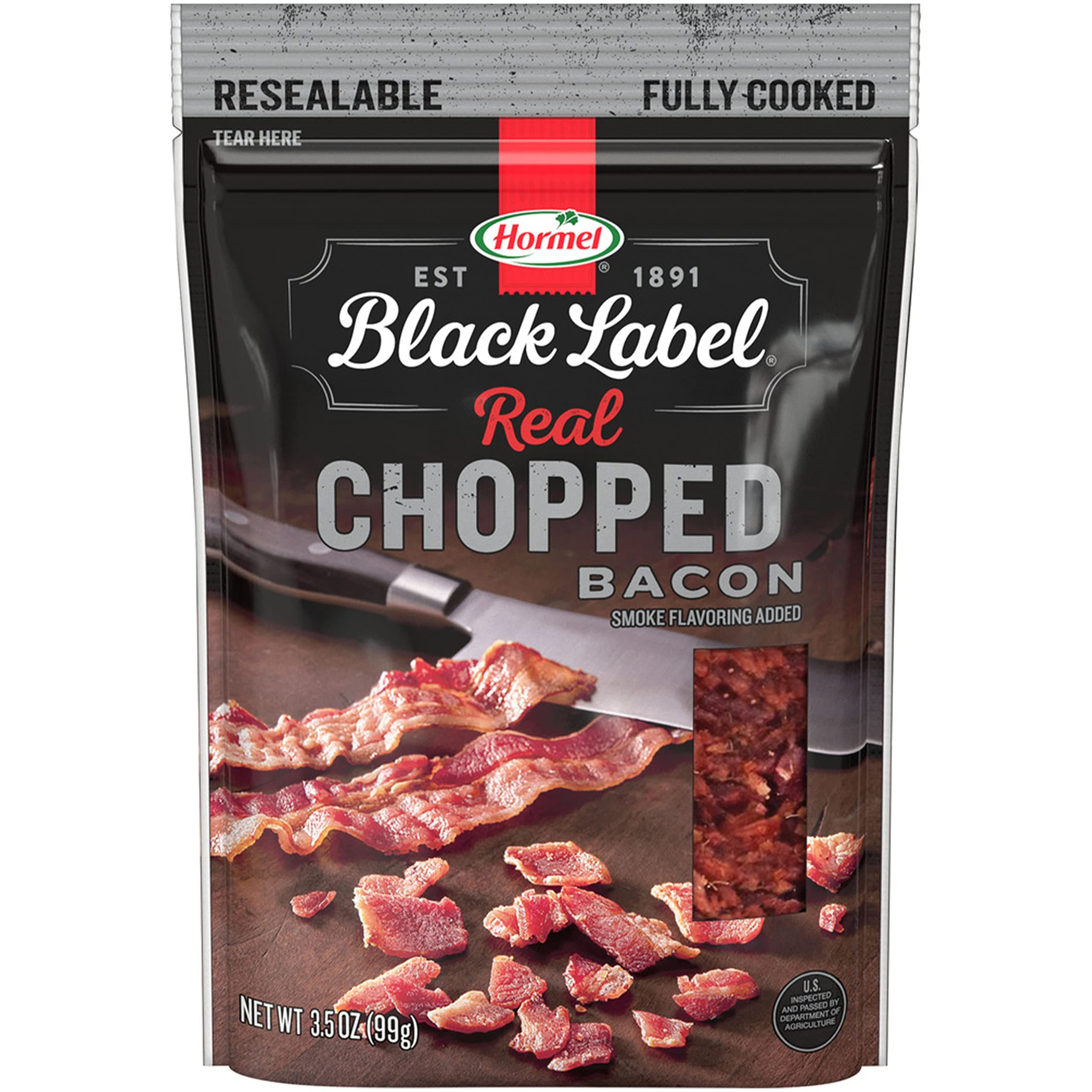 Snacks Pouch - Chopped Bacon, Fully Cooked Bacon, Snack Bags, 3.5 oz Pouch