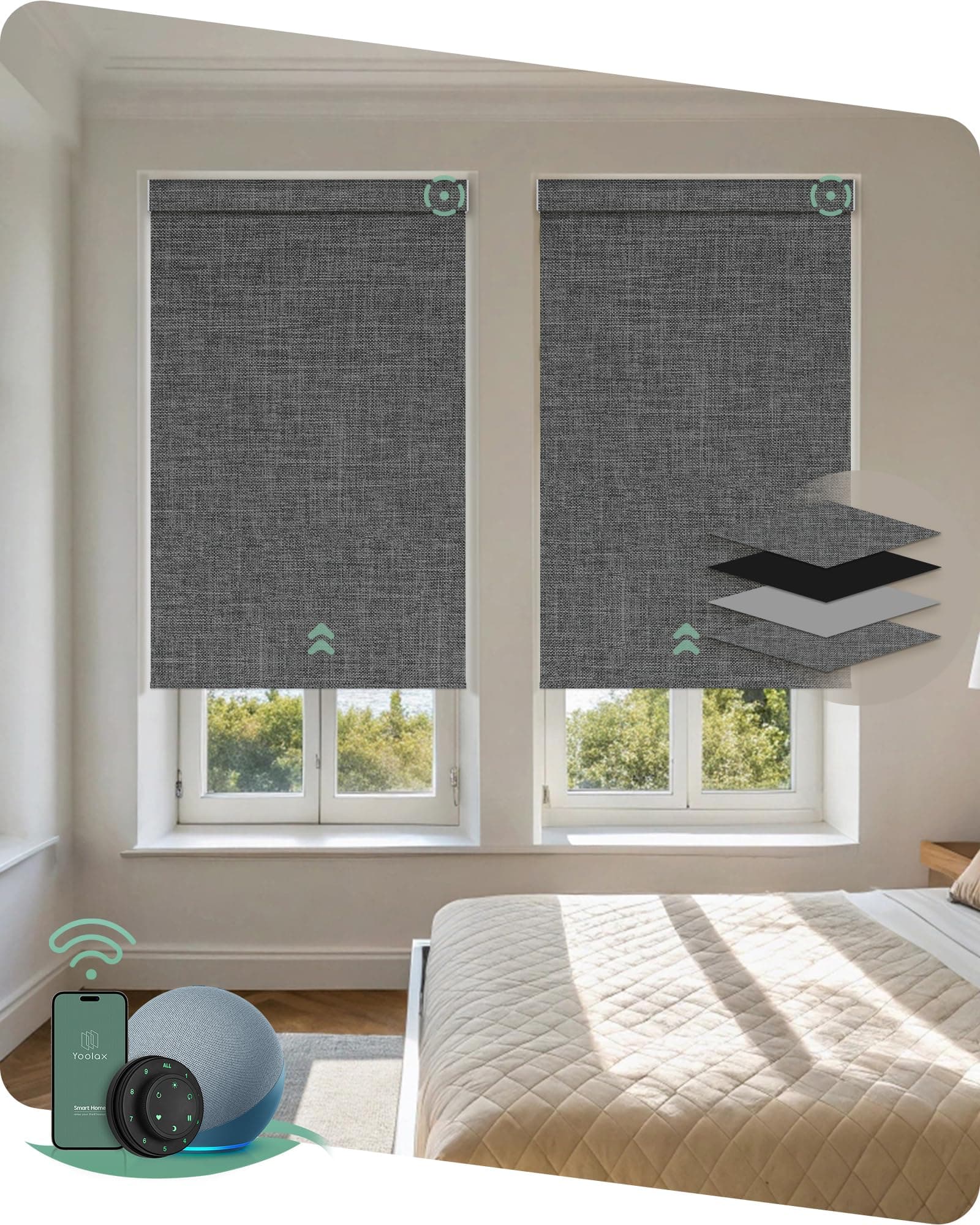 Yoolax Motorized Blinds with Remote, Blackout Smart Blinds Motorized Fabric Roller Shades Work with Alexa, Automatic Shades for Windows Custom Size (Dark Grey)