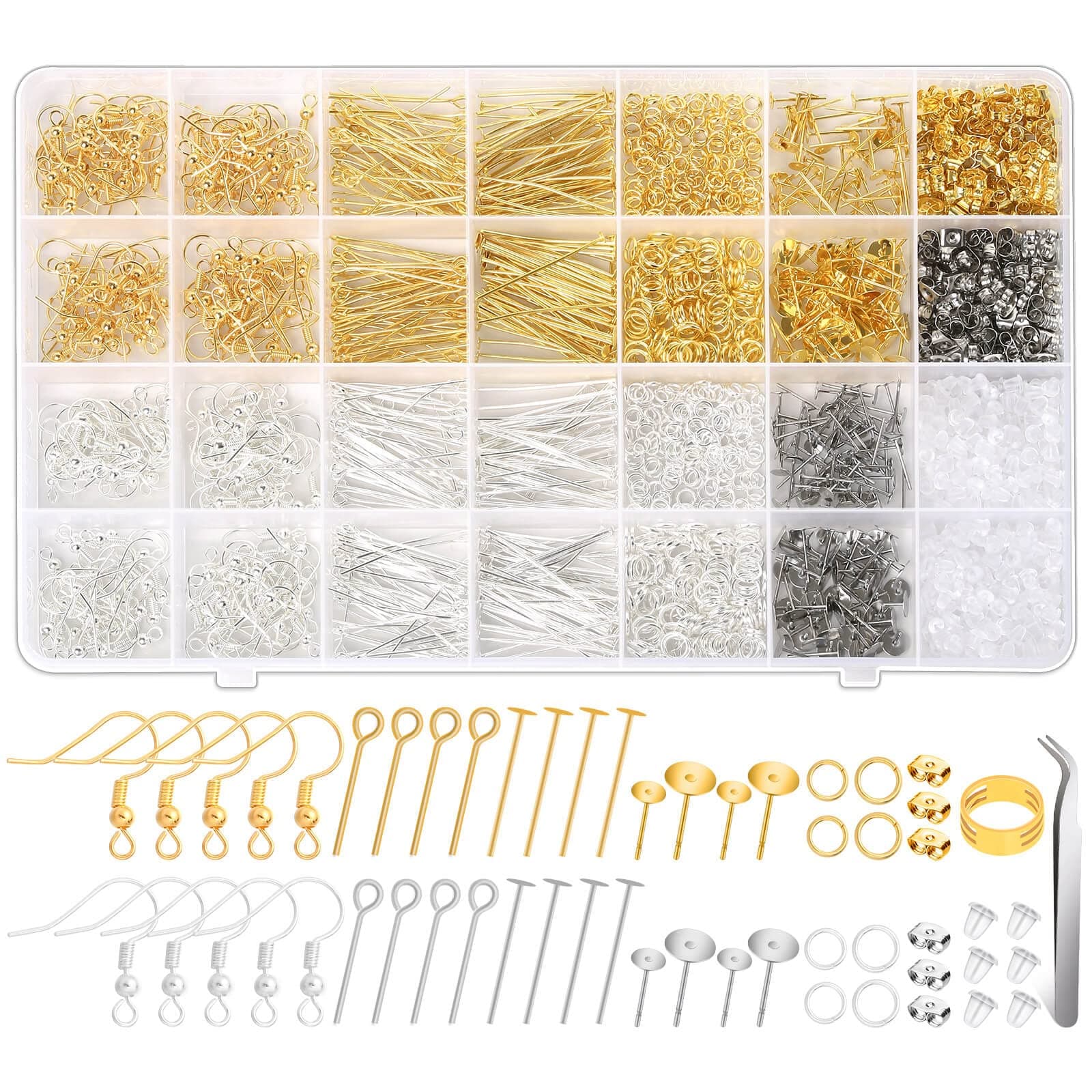 Modacraft 2000Pcs Earring Making Supplies Kit - Hypoallergenic, Includes Hooks, Findings, Posts, Backs, Pins, Jump Rings for Jewelry Making