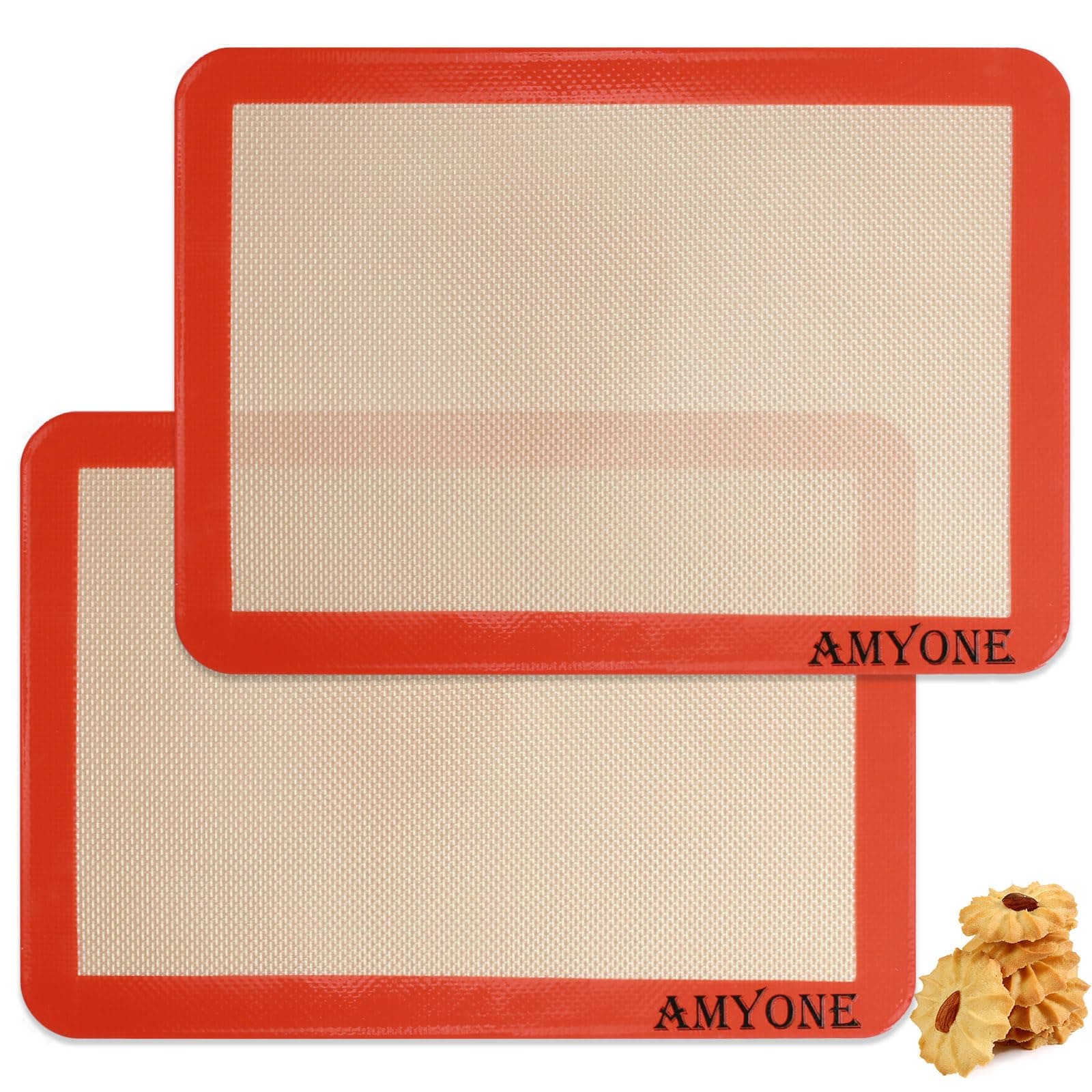 AMYONE Quarter Sheet Silicone Baking Mat, 2 Pcs Non-Stick Silicone Baking Mats Cookie Sheet for 9x13 Baking Pan, Reusable Baking Sheet Liners Compatible with Nordic Ware Naturals Quarter Sheet