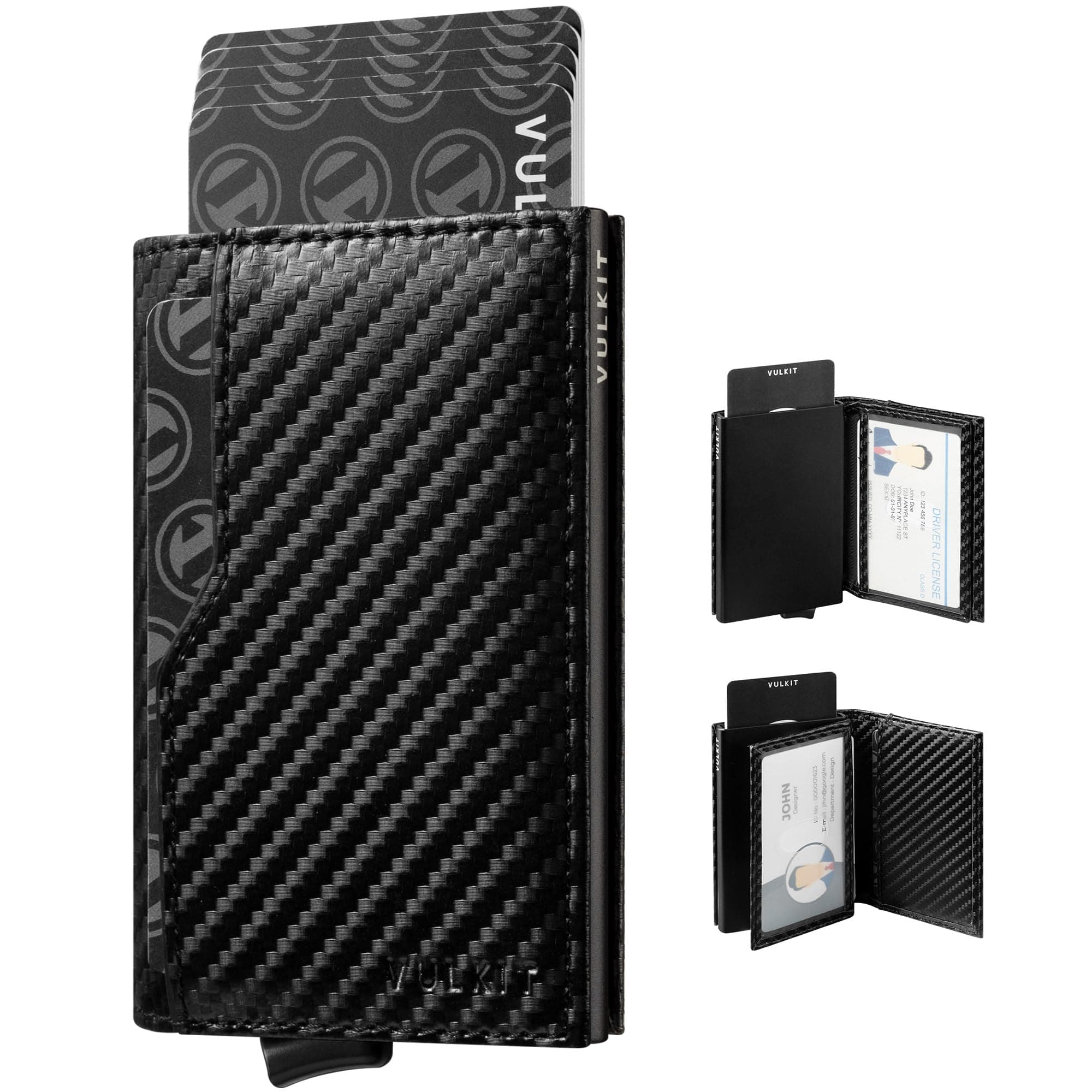 Card Holder Wallet with Double ID Windows RFID Blocking Pop Up Wallet Minimalist Design for 12 Cards