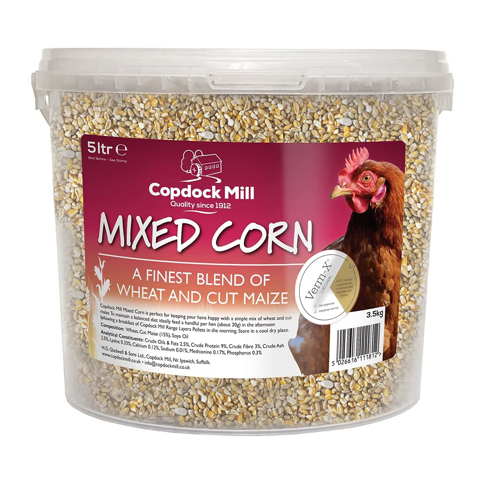 Mixed Corn Poultry Feed with Verm-X 5ltr Tub, Packaging May Vary
