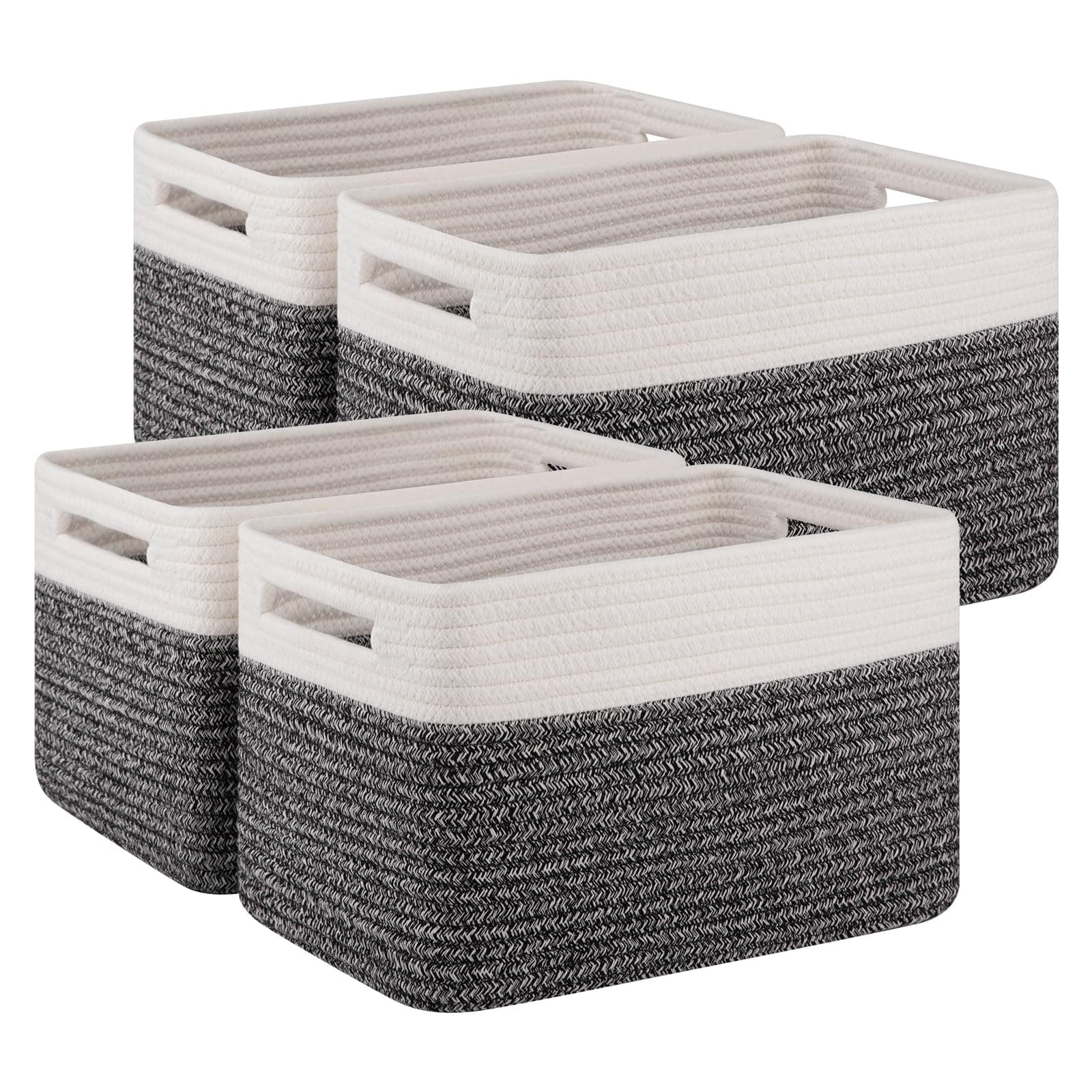 4 Pack Storage Baskets for Organizing, Woven Baskets for Shelves - Perfect for Toys, Books, Towels, and Clothes, Durable Gift Basket Bins Toy Storage, 12.7''Lx9''Wx7.8''H, Black & White
