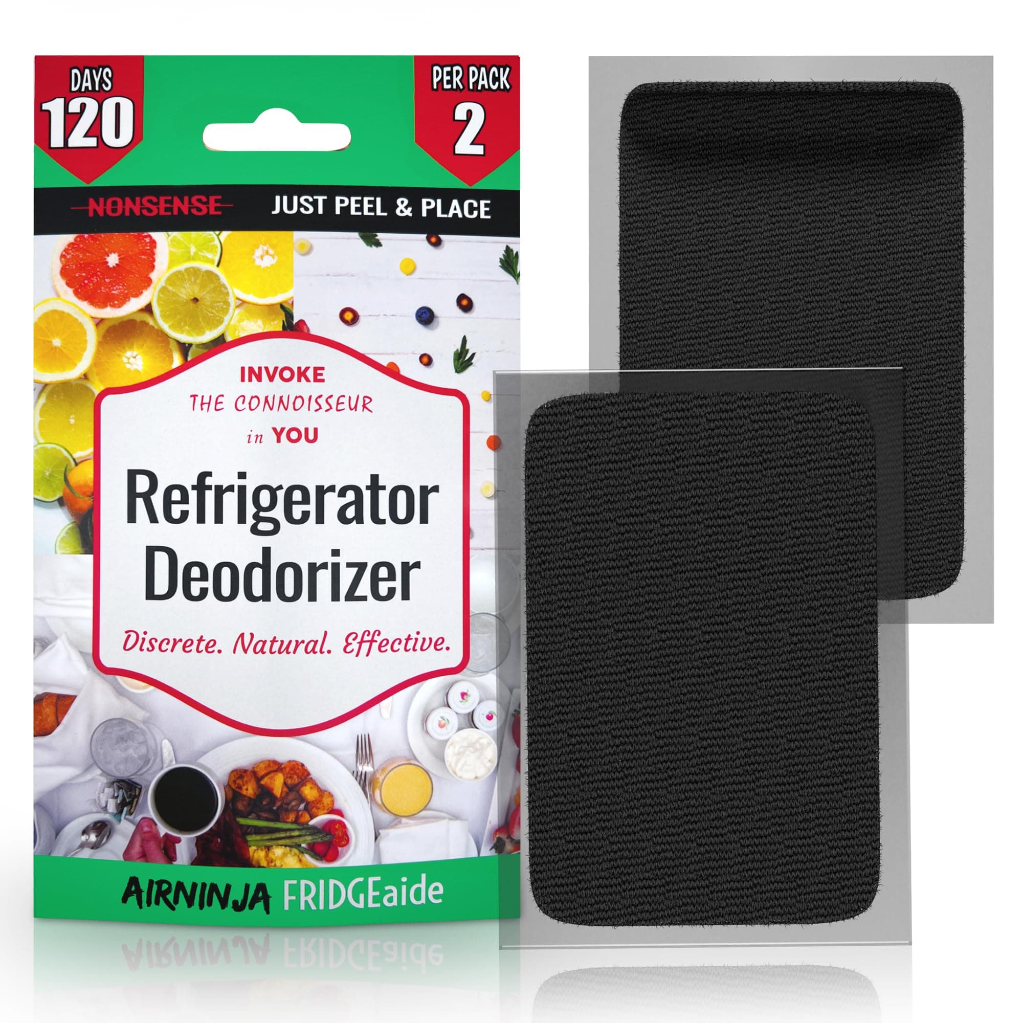 - AIRNINJA Fridge Deodorizer - Natural Refrigerator Deodorizer Odor Eliminator - Beats Baking Soda and Bamboo Charcoal Air Purifying Bags - Activated Carbon Odor Absorber for Fridge & Freezer (2 pk)