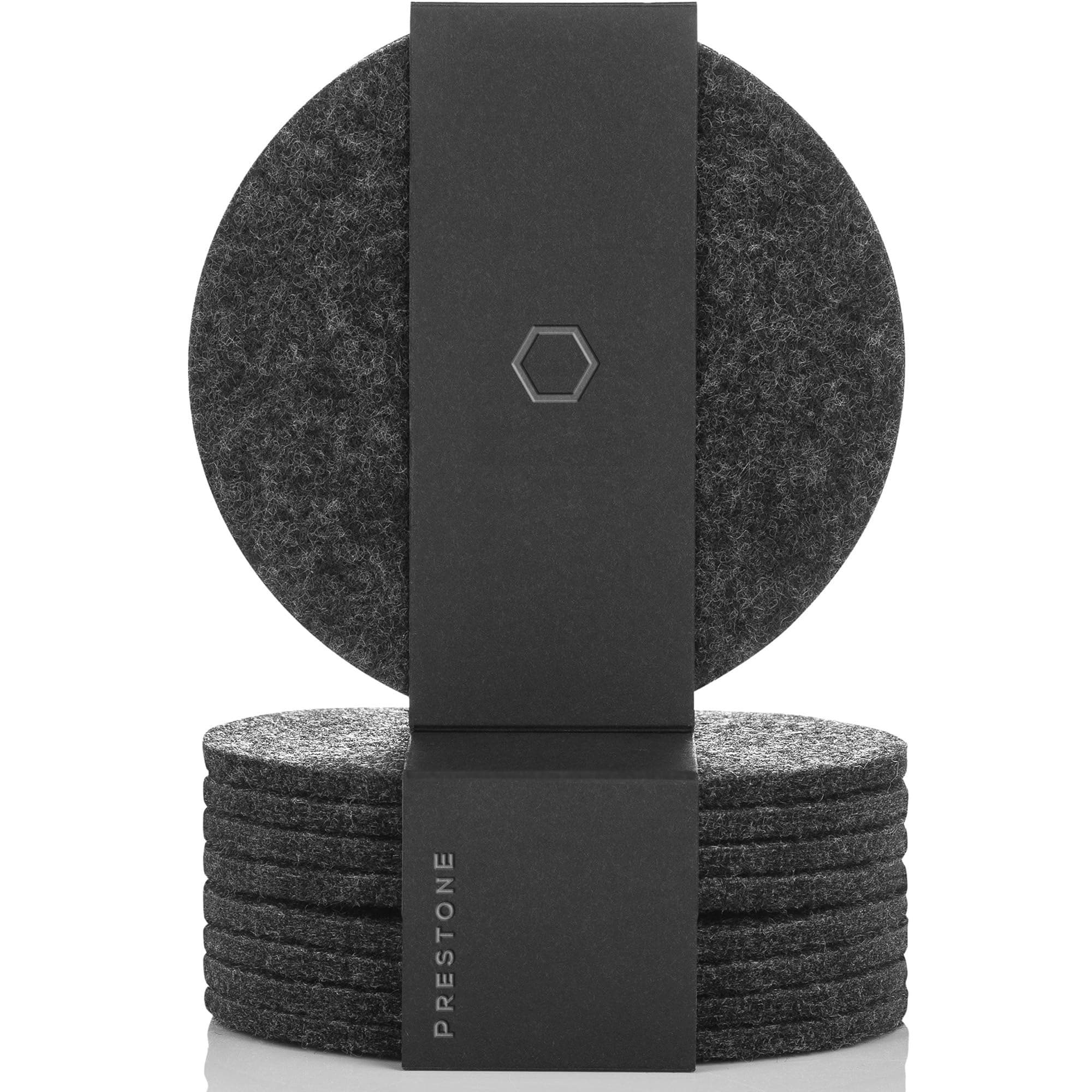 Coasters for Drinks Set of 9, Absorbent Felt Coasters with Double Holder, Unique Phone Coaster, Premium Package, Perfect Housewarming Gift Idea, Protects Furniture (Round, Charcoal)