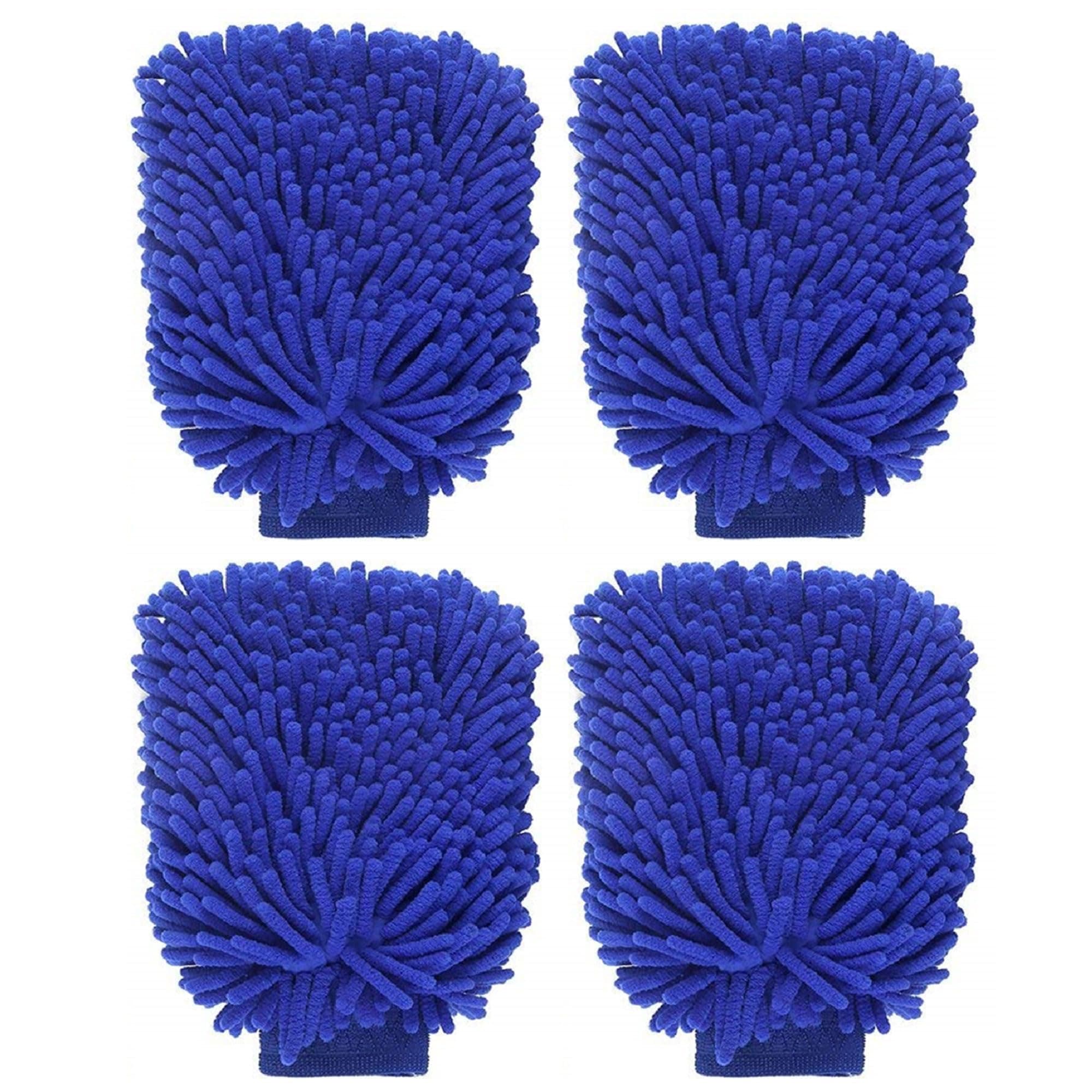 4 Pc Double Sided Microfiber Cleaning Gloves | Car Wash Mitt for Cleaning and Dusting | Chenille Mitt Cleaning Gloves | Extra Large, Professional Grade | Multi Colour