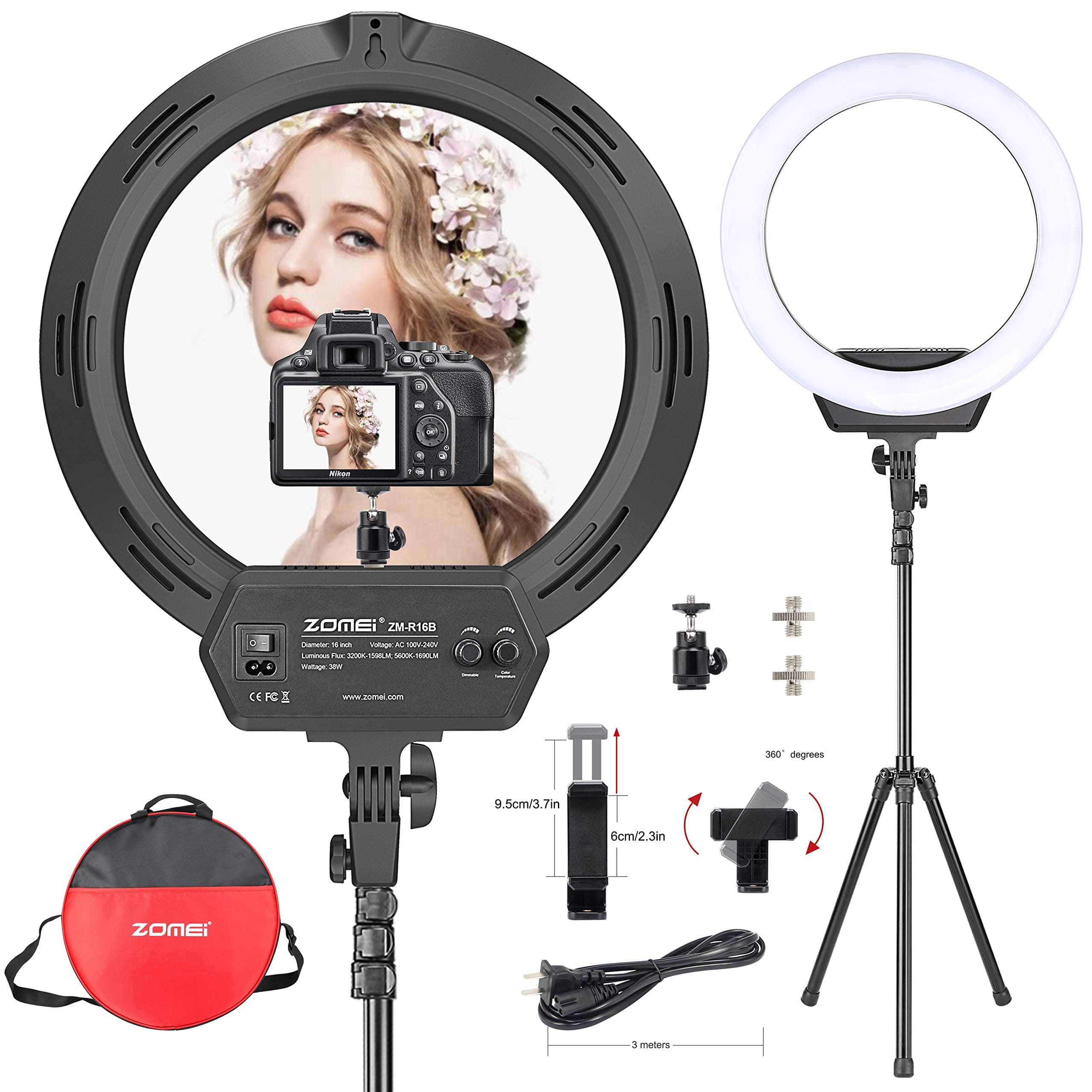 Ring Light 16 Inch 38W LED Ring Light Kit with Tripod Stand with Phone Holder Adjustable Color Temperature Circle Lighting for iPhone Camera for Vlog, Makeup, YouTube, Video Shooting, Selfie11