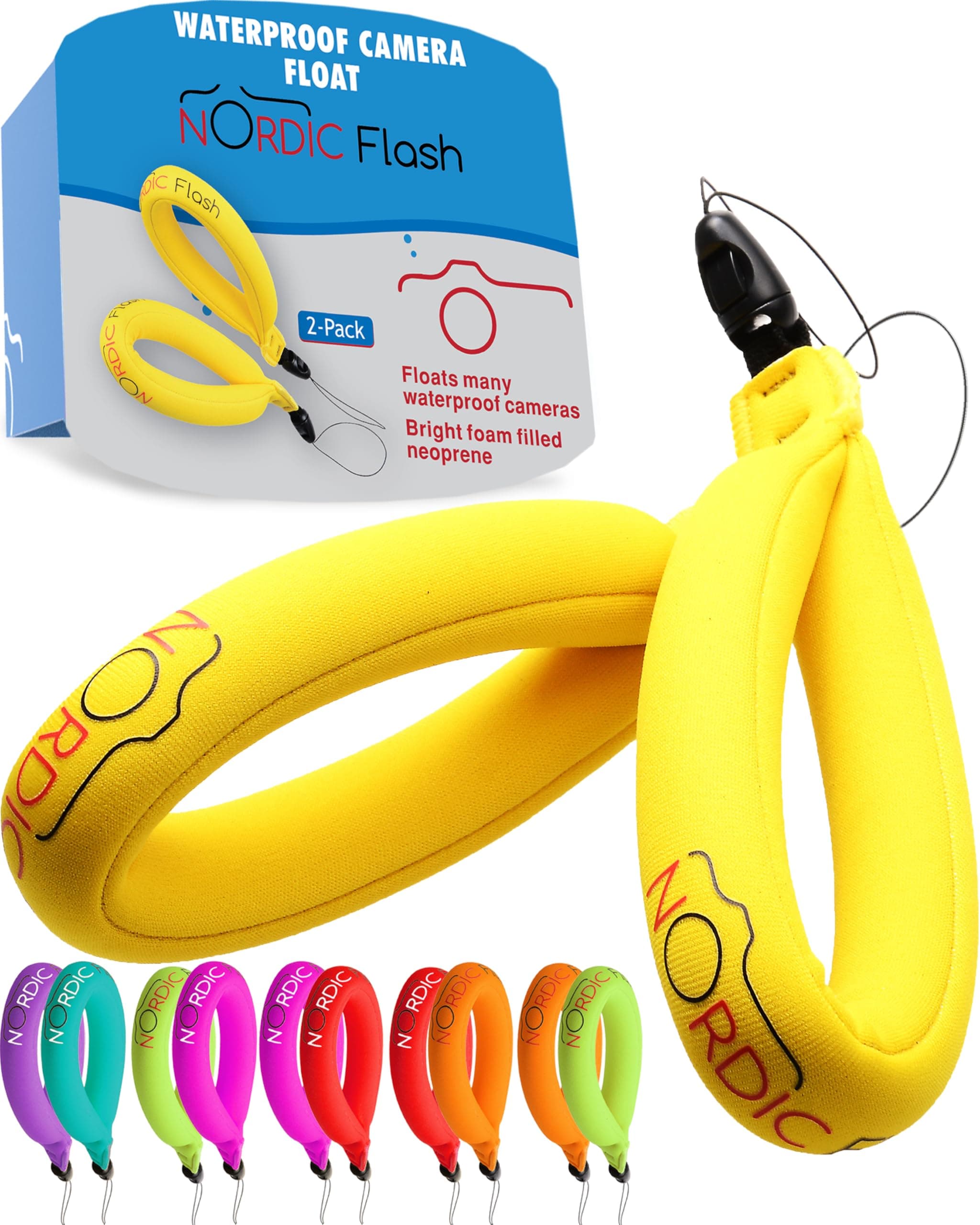 Waterproof Camera Float (2-pack) Floating Camera Strap for Your Underwater GoPro/Panasonic Lumix/Nikon COOLPIX AW110/Canon PowerShot D20/Fujifilm FinePix/Olympus Tough/Sony - Float the Case Around Your Wrist and Save Your Device from Sinking - 1 Year Warranty