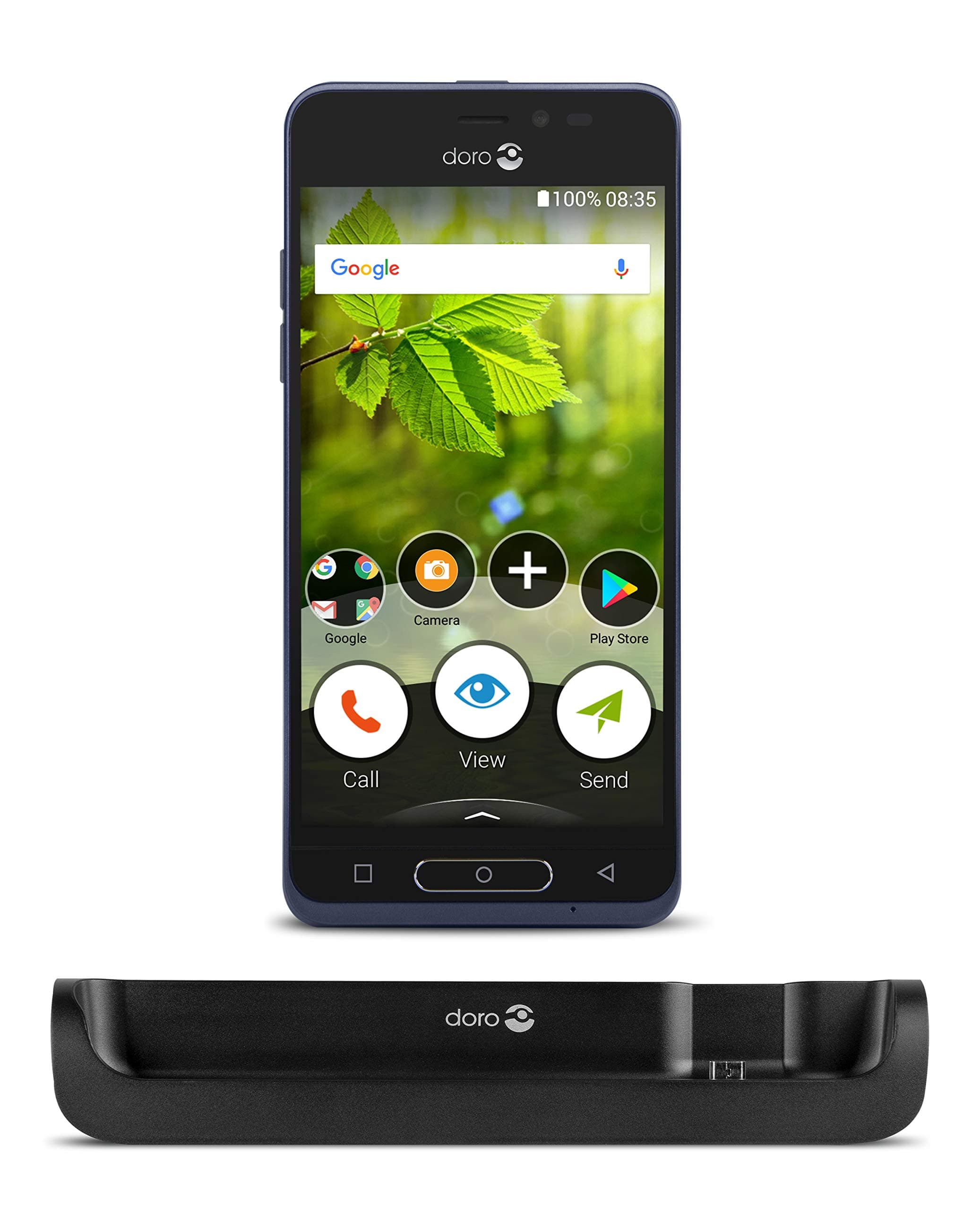 Doro 8035 Bundle: Unlocked 5 MP Camera Smartphone for Seniors + Charging Cradle