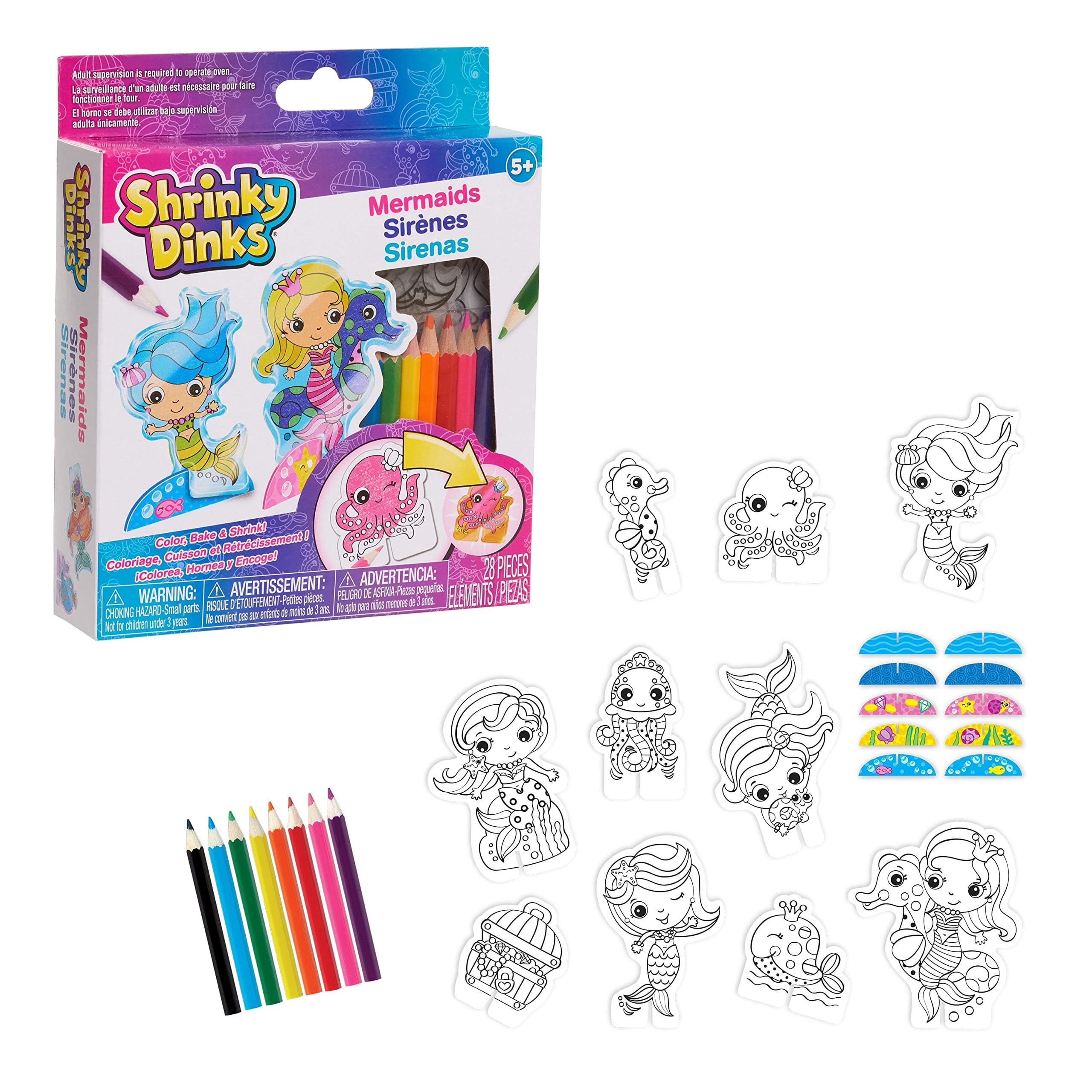 Minis Mermaids, Includes 10 Preprinted Shrinky Dinks, Kids Art and Craft Activity Set, Easter Basket Fillers, Gifts, Presents, Kids Toys for Ages 5 Up by Just Play