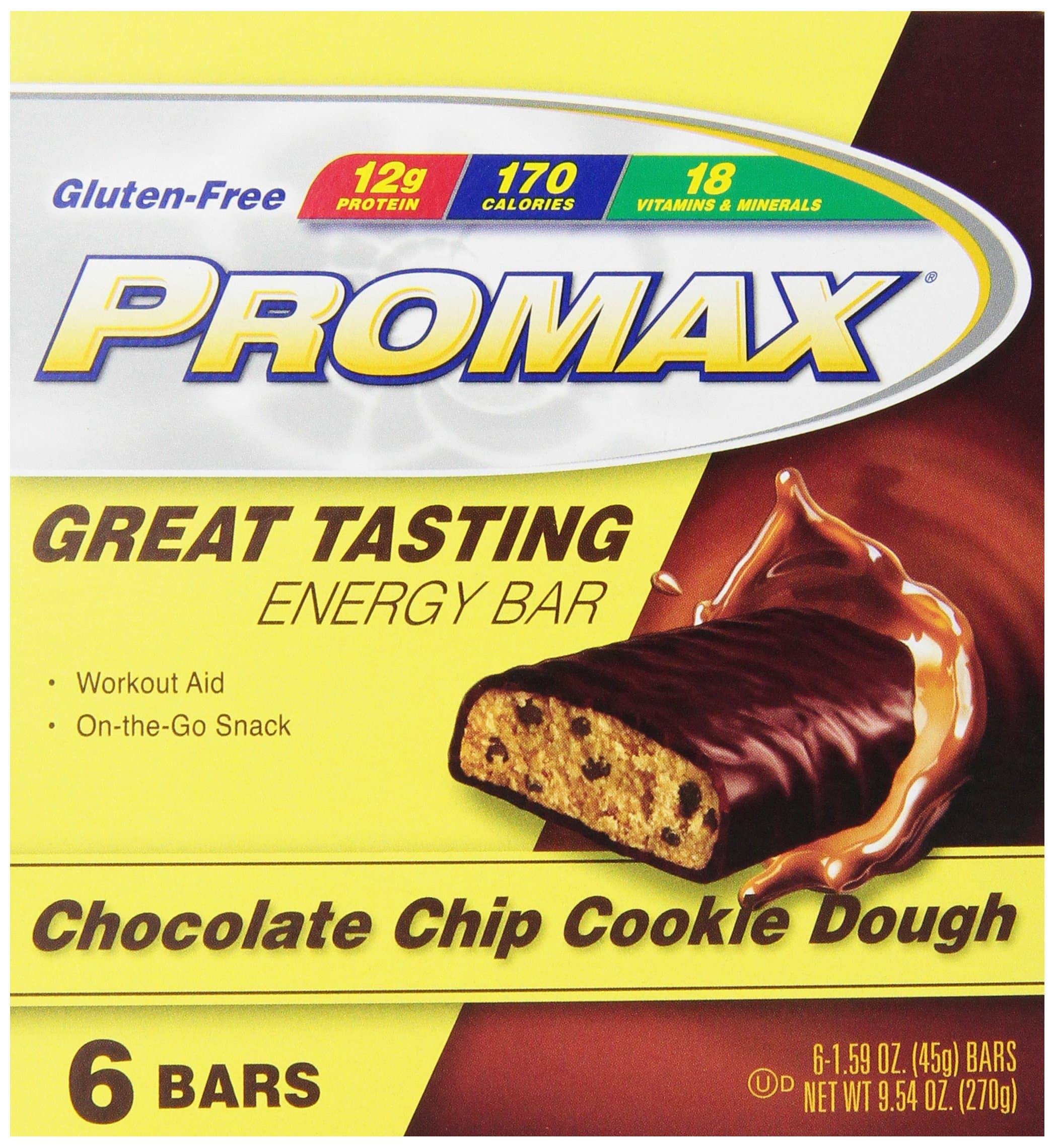 Promax Bar Protein Bars, Chocolate Chip Cookie Dough, 6 Count