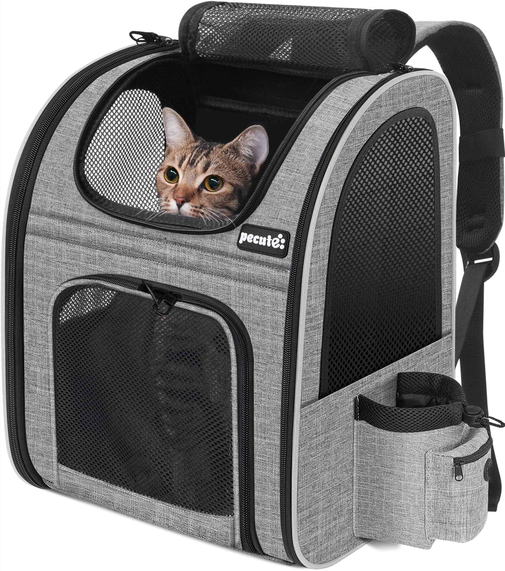 Pecute Cat Backpack with Breathable Mesh, Dog Backpack Carrier with Multi-Pockets, Cat Carrier Backpack Comfortable, Cat Backpack Carrier for Travel Hiking and Camping Gray