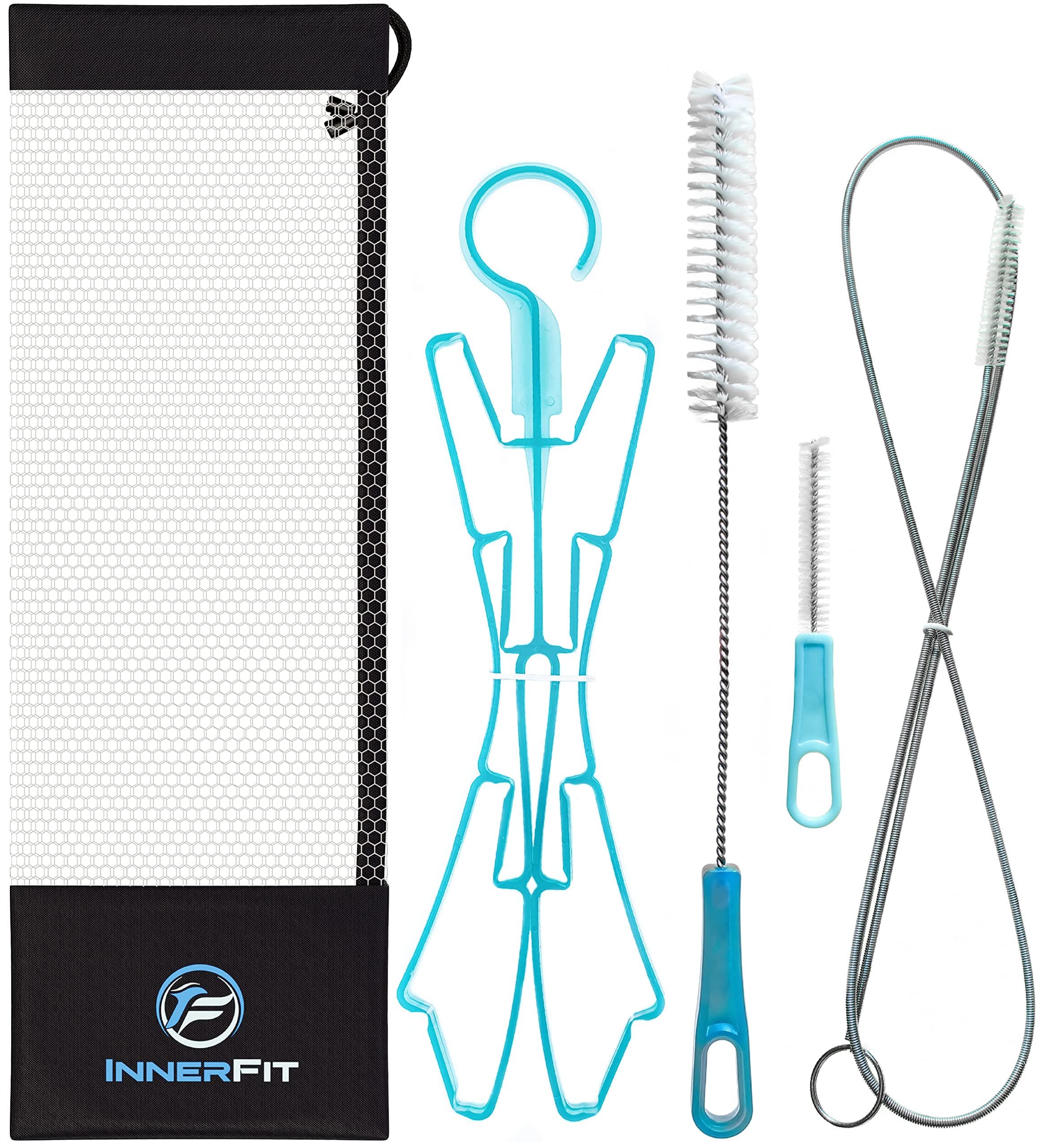 InnerFit Hydration Bladder Cleaning Kit - 5 in 1 Water Bladder Cleaning Kit for Universal Bladders - 3 Brushes - 1 Collapsible Frame - 1 Carrying Pouch