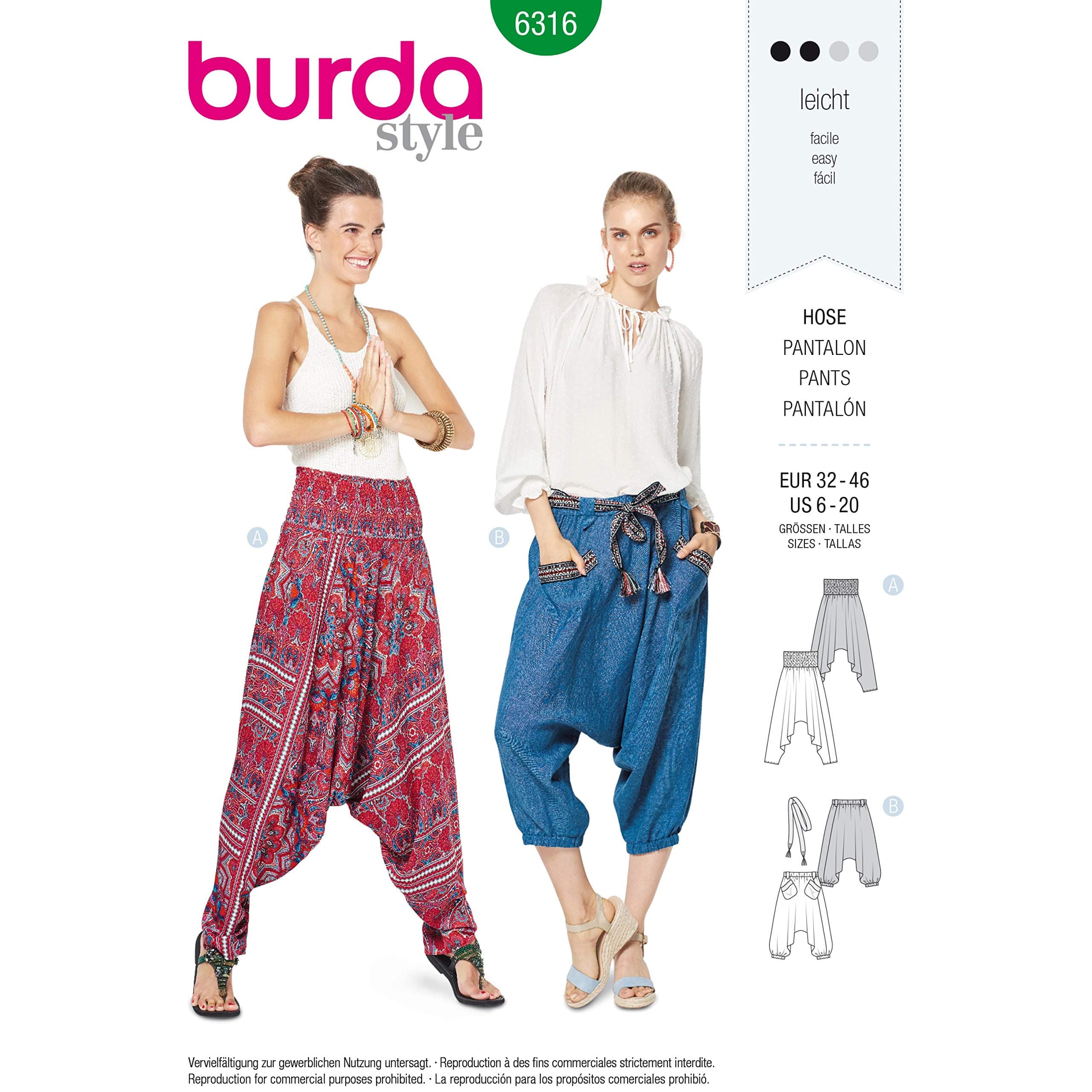 Burda Style Sewing Pattern 6316 - Misses' Harem Pant, A(6-8-10-12-14-16-18-20)