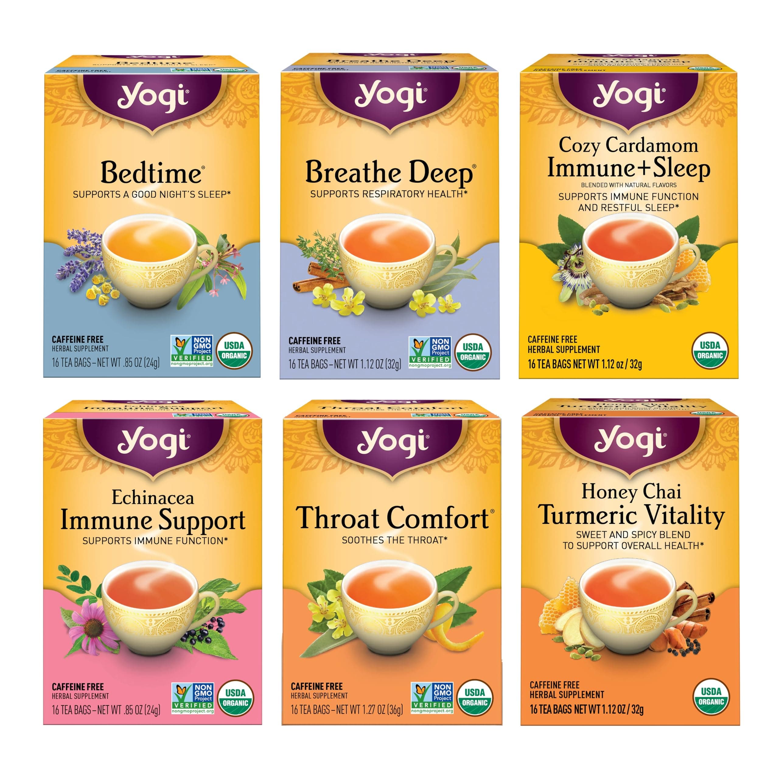 Get Well Tea Sampler (6 pk, 16 ea) - Organic Herbal Teas for Immune Support